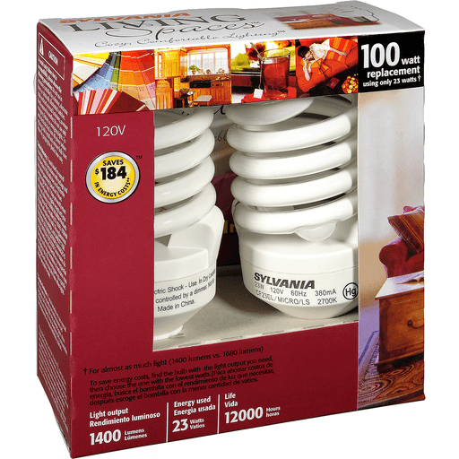 slide 2 of 9, Sylvania Living Spaces Cfl Light Bulbs, Energy Efficient, Instant-On, 2 ct