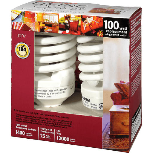 slide 3 of 9, Sylvania Living Spaces Cfl Light Bulbs, Energy Efficient, Instant-On, 2 ct