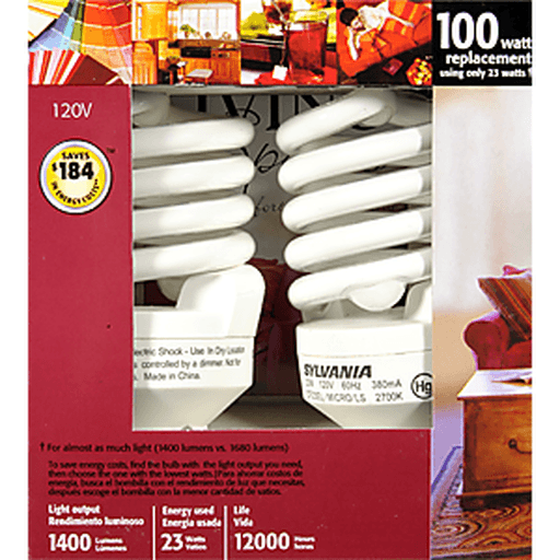 slide 4 of 9, Sylvania Living Spaces Cfl Light Bulbs, Energy Efficient, Instant-On, 2 ct