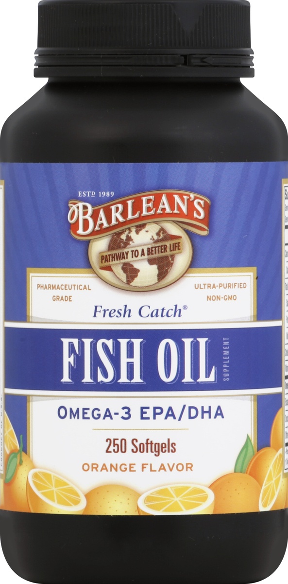 slide 2 of 2, Barlean's Fresh Catch Orange Flavor Fish Oil Omega-3 Epa/dha Dietary Supplement, 250 ct