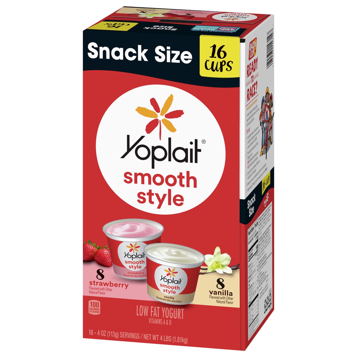 slide 8 of 9, Yoplait Smooth Style Low Fat Yogurt Variety Pack, Strawberry and Vanilla Yogurt Snack Cups, Gluten Free Snacks, 4 LBS, 16 Yogurt Cups, 16 ct; 4 oz
