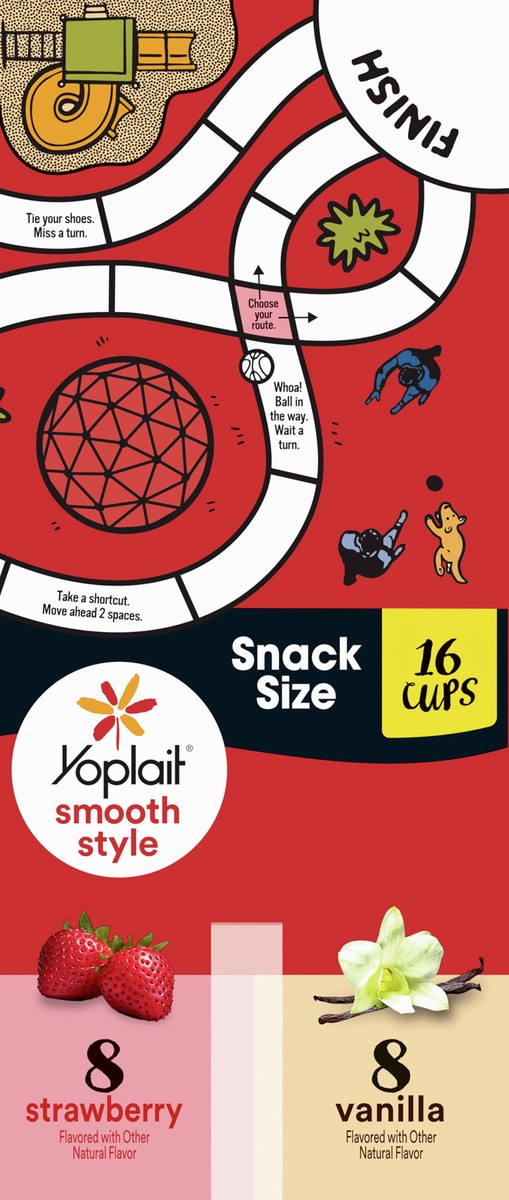 slide 6 of 9, Yoplait Smooth Style Low Fat Yogurt Variety Pack, Strawberry and Vanilla Yogurt Snack Cups, Gluten Free Snacks, 4 LBS, 16 Yogurt Cups, 16 ct; 4 oz