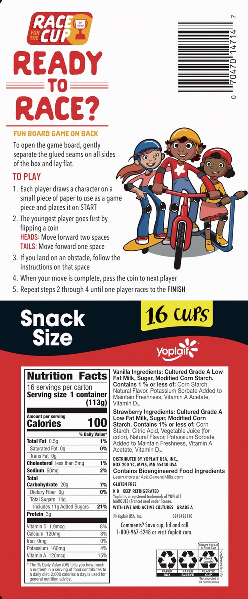 slide 5 of 9, Yoplait Smooth Style Low Fat Yogurt Variety Pack, Strawberry and Vanilla Yogurt Snack Cups, Gluten Free Snacks, 4 LBS, 16 Yogurt Cups, 16 ct; 4 oz