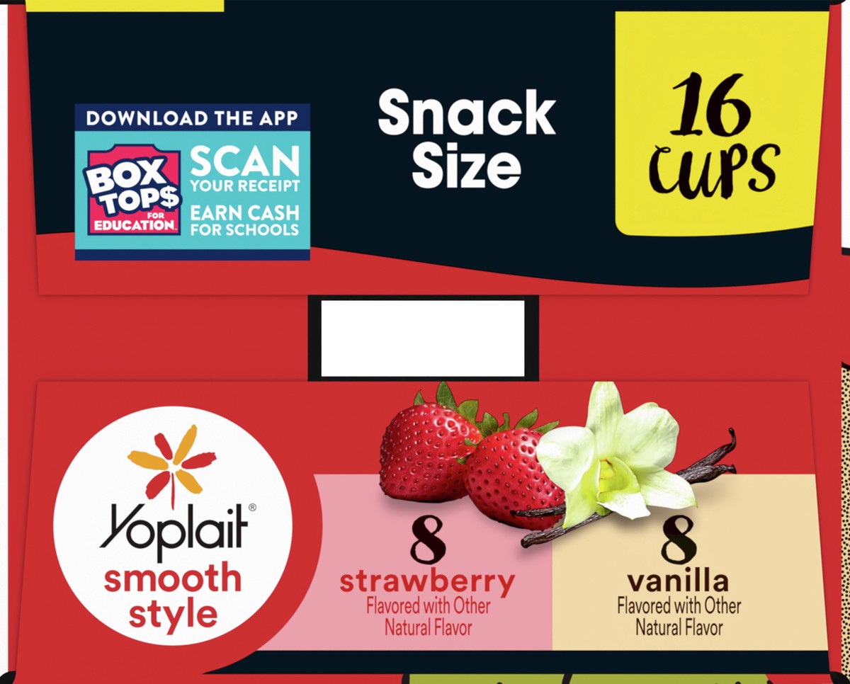 slide 2 of 9, Yoplait Smooth Style Low Fat Yogurt Variety Pack, Strawberry and Vanilla Yogurt Snack Cups, Gluten Free Snacks, 4 LBS, 16 Yogurt Cups, 16 ct; 4 oz