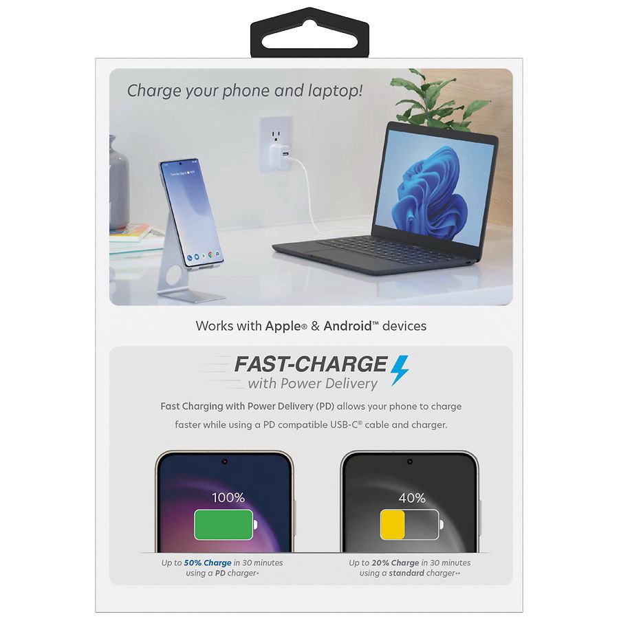 slide 3 of 4, Just Wireless Home Charger Dual USB-A/USB-C 30 Watt 6 ft, 1 ct