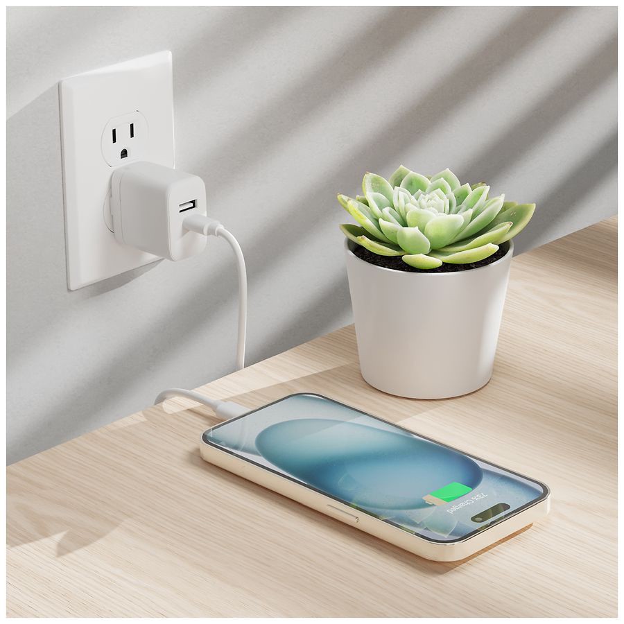 slide 2 of 4, Just Wireless Home Charger Dual USB-A/USB-C 30 Watt 6 ft, 1 ct