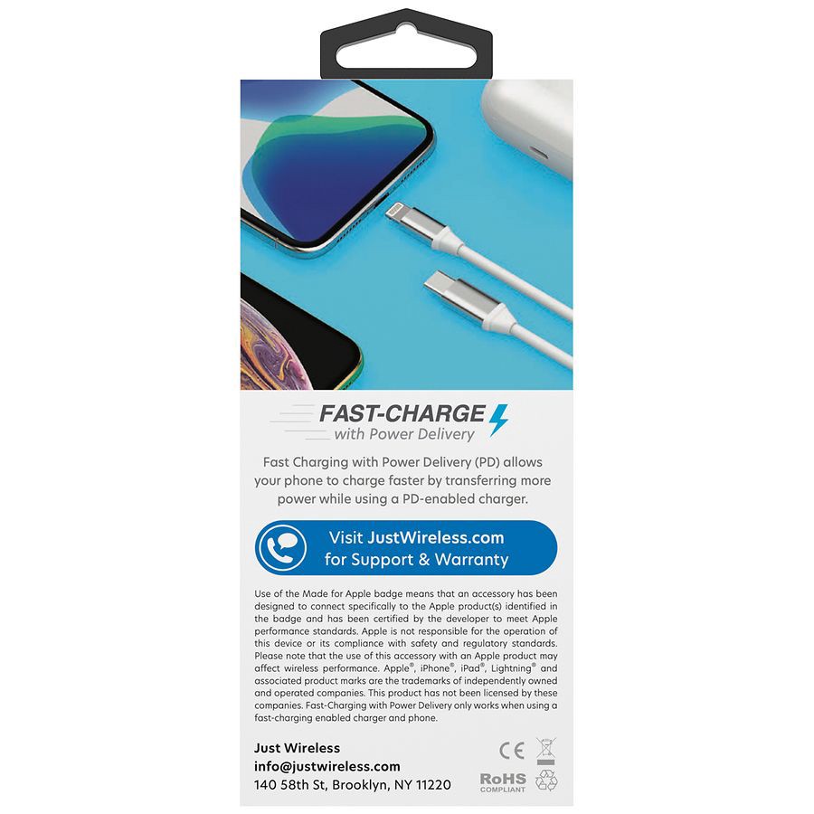 slide 4 of 5, Just Wireless Lightning to USB-C Cable, 1 ct