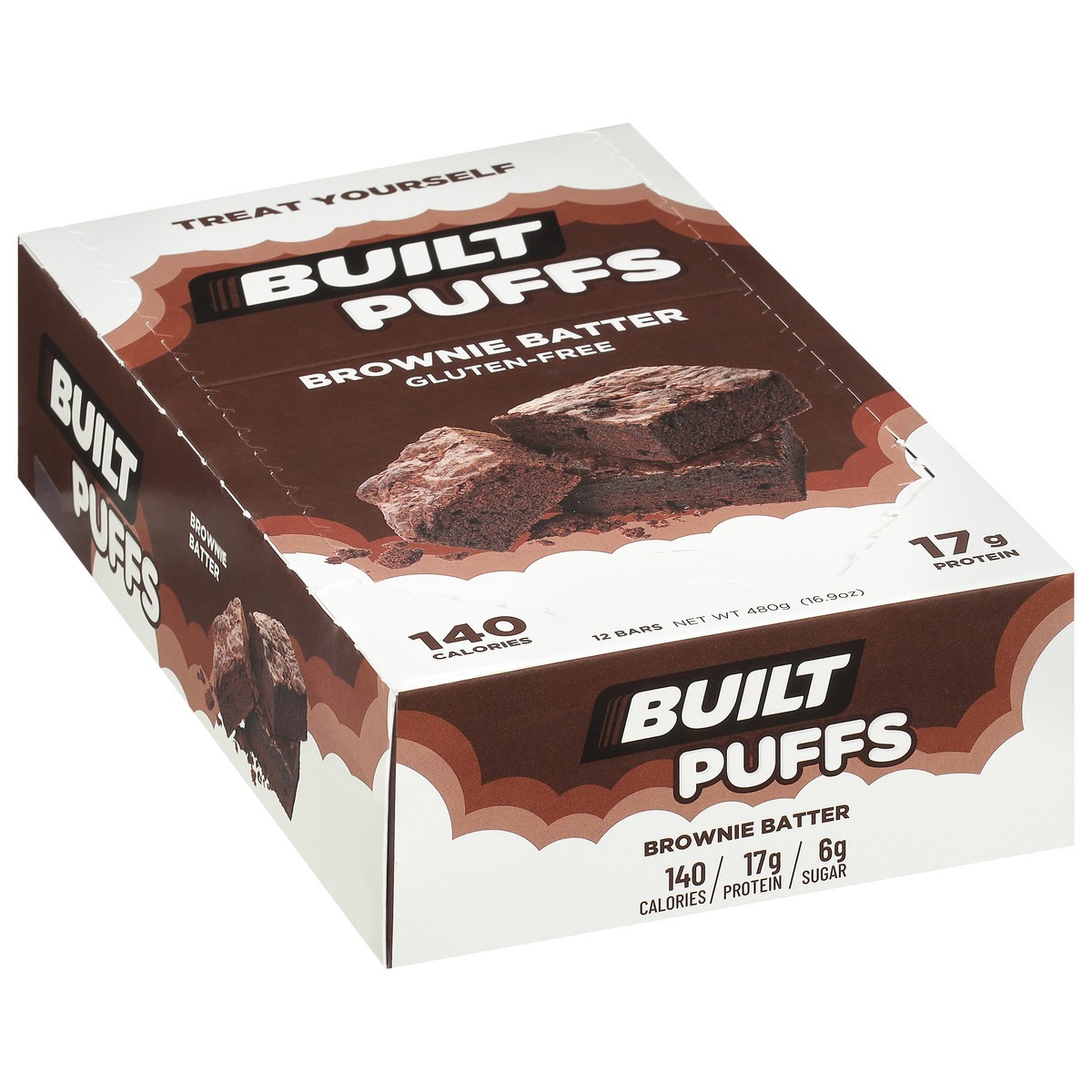 slide 6 of 12, Built Bar BUILT Puff Protein Bars, Brownie Batter, 17g Protein, 140 calories, 12 Count, 1.41 oz Bars, 1.08 lb