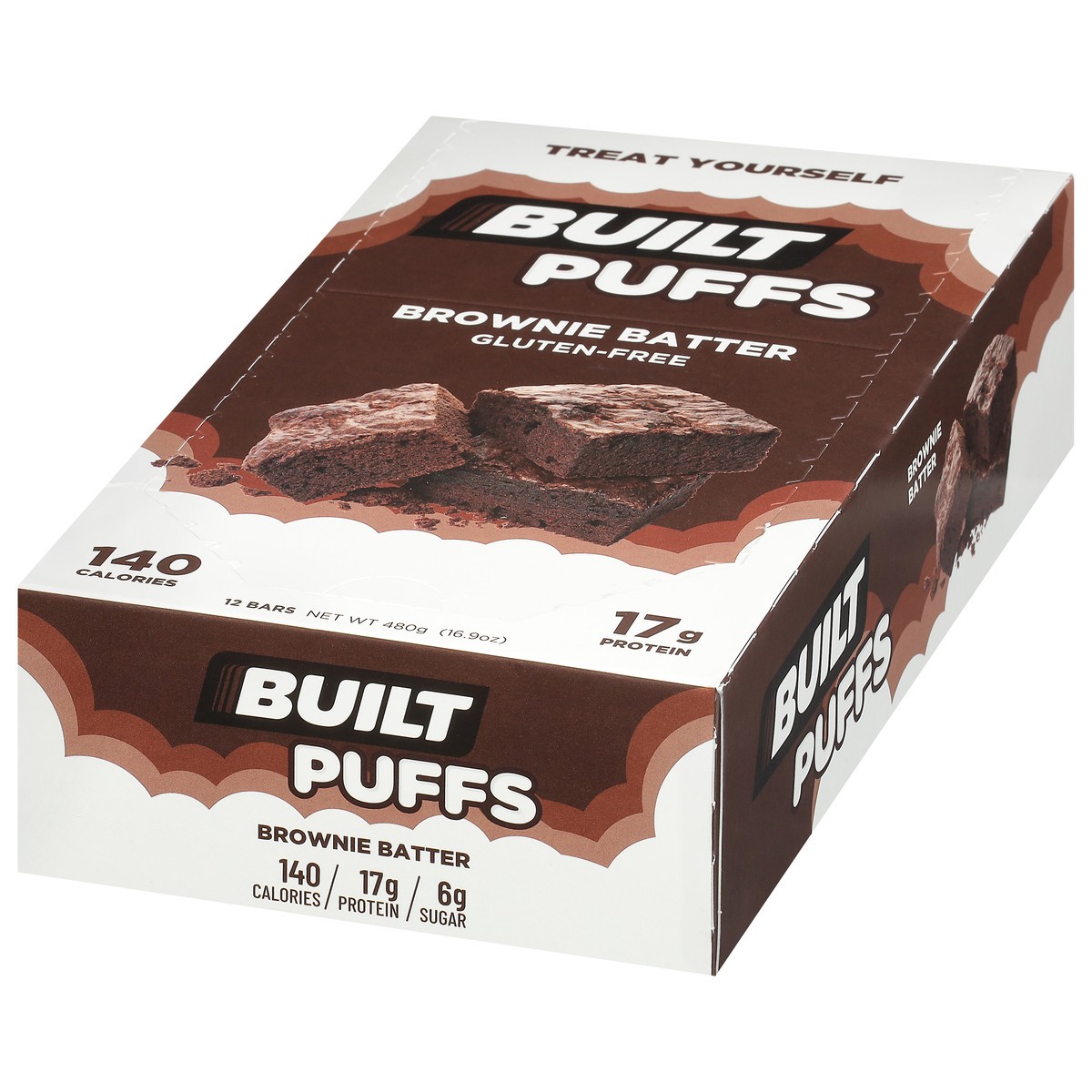 slide 8 of 12, Built Bar BUILT Puff Protein Bars, Brownie Batter, 17g Protein, 140 calories, 12 Count, 1.41 oz Bars, 1.08 lb