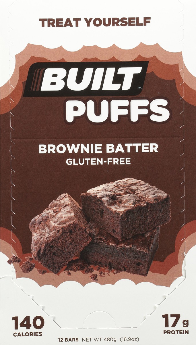 slide 2 of 12, Built Bar BUILT Puff Protein Bars, Brownie Batter, 17g Protein, 140 calories, 12 Count, 1.41 oz Bars, 1.08 lb