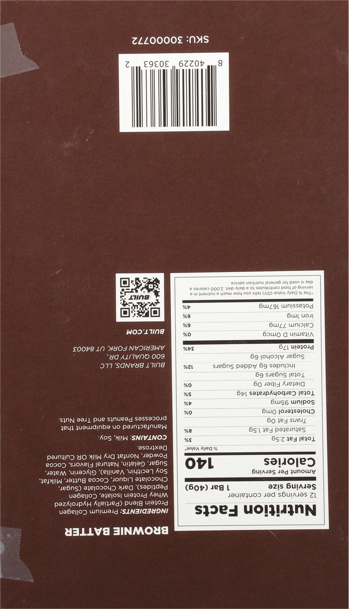 slide 9 of 12, Built Bar BUILT Puff Protein Bars, Brownie Batter, 17g Protein, 140 calories, 12 Count, 1.41 oz Bars, 1.08 lb
