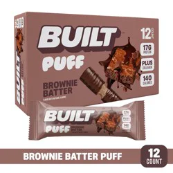 Built Puff Brownie Batter Protein Bars, 17g Protein, 140 calories, 12 Count, 1.41 oz Bars