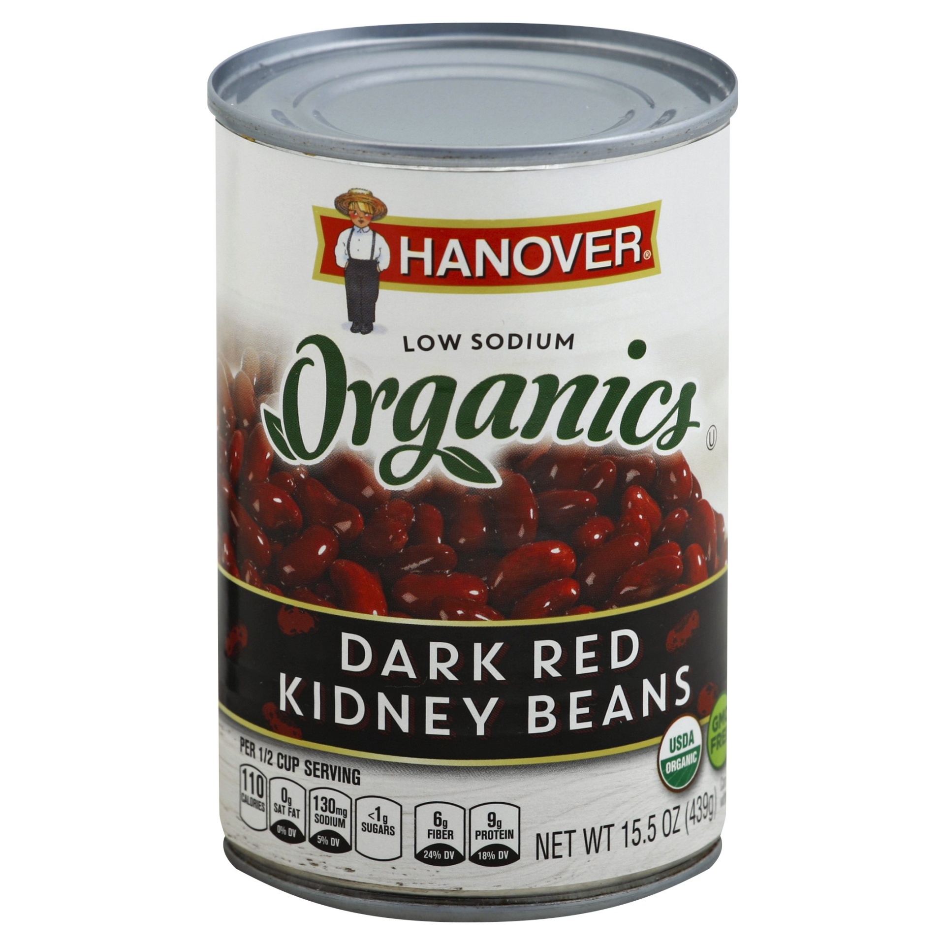 slide 1 of 2, Hanover Kidney Beans, Low Sodium, Dark Red, 15.5 oz