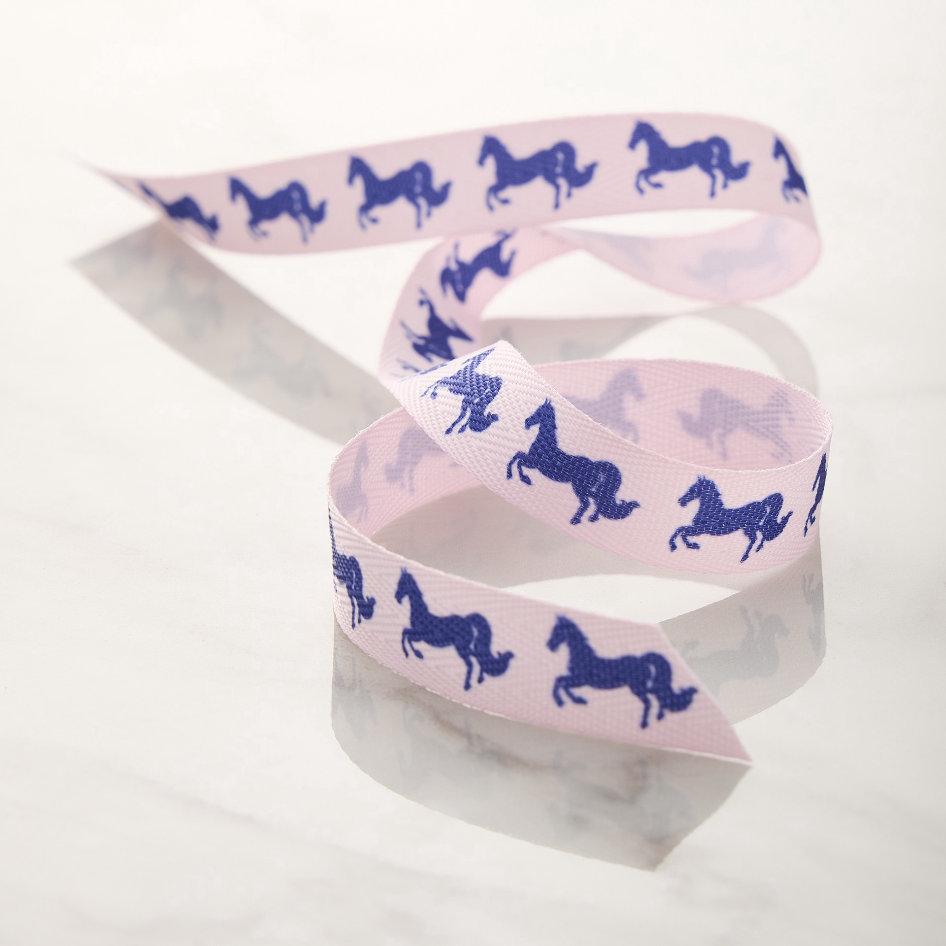 slide 2 of 2, 5/8" X 7yd. Blue & Pink Horses Faux Linen Ribbon By Celebrate It Classic, 5/8 in x 7 yd