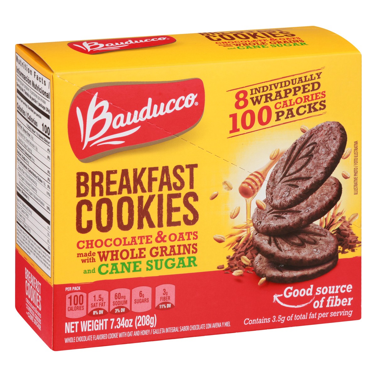 slide 6 of 13, Bauducco Whole Chocolate Flavored Cookie with Oat and Honey Breakfast Cookies 8 ea, 8 ct