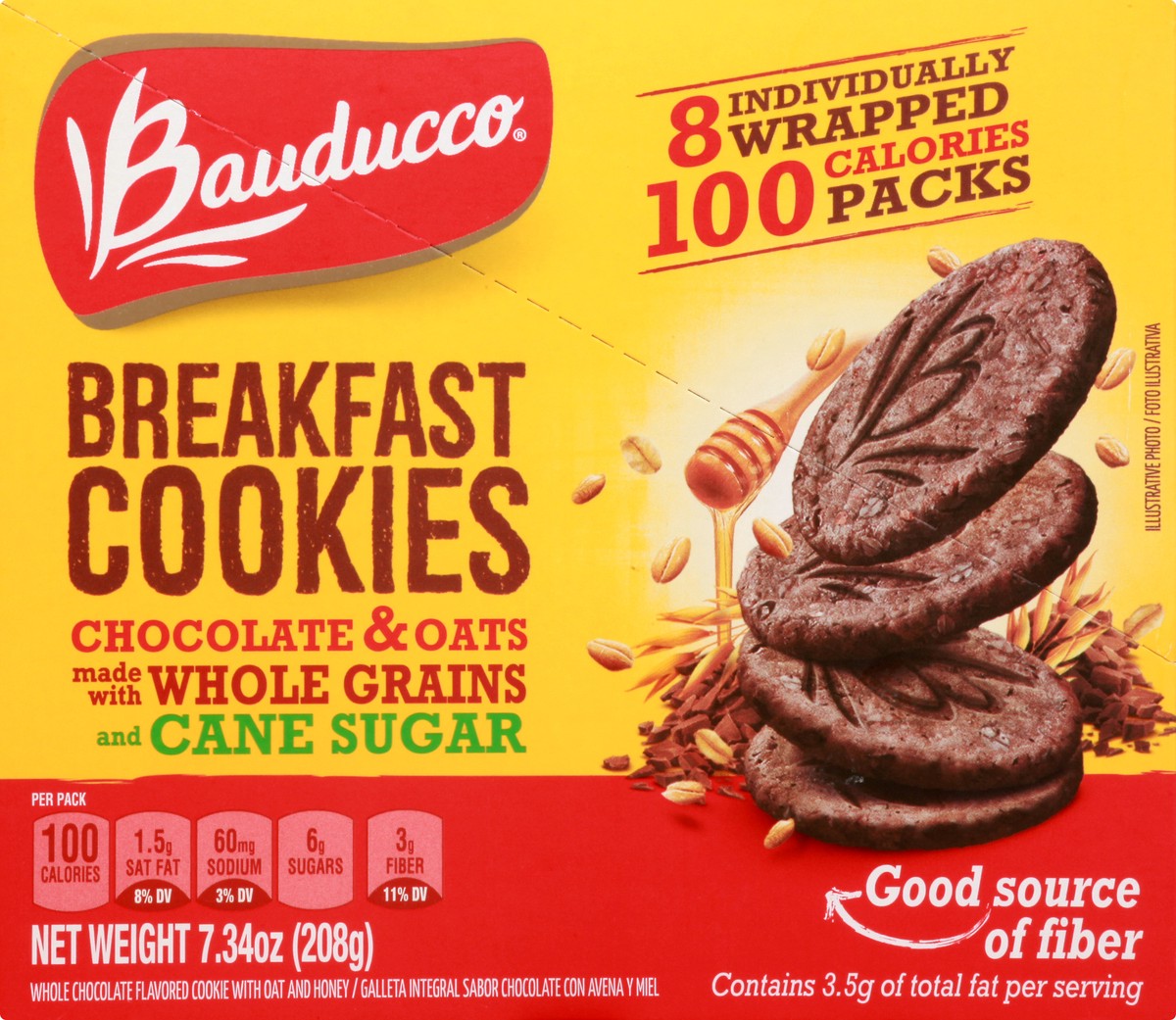 slide 7 of 13, Bauducco Whole Chocolate Flavored Cookie with Oat and Honey Breakfast Cookies 8 ea, 8 ct