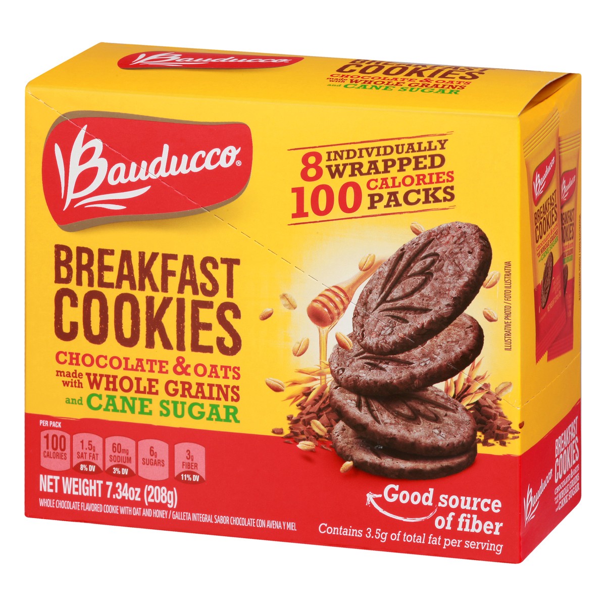 slide 5 of 13, Bauducco Whole Chocolate Flavored Cookie with Oat and Honey Breakfast Cookies 8 ea, 8 ct