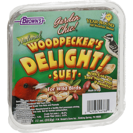 slide 2 of 8, Brown's Garden Chic! Woodpecker's Delight! Suet For Wild Birds, 11 oz