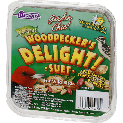 slide 4 of 8, Brown's Garden Chic! Woodpecker's Delight! Suet For Wild Birds, 11 oz