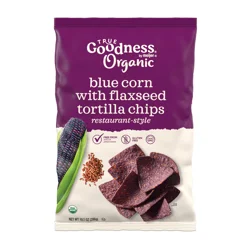 TRUE GOODNESS TORTILLA CHIPS ORGANIC BLUE CORN W/ FLAX 10.1 OZ