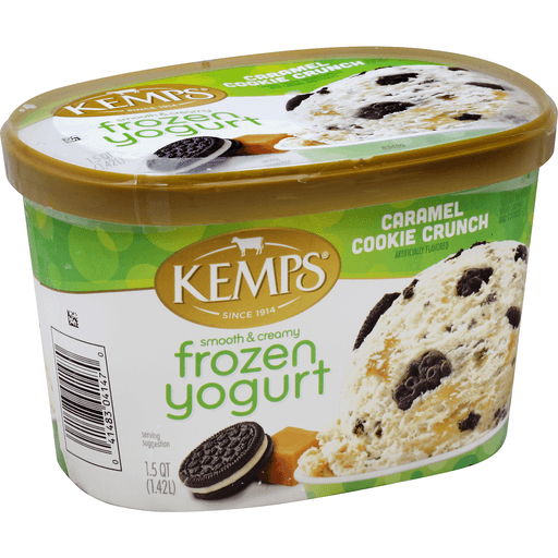 slide 2 of 2, Kemps Frozen Yogurt, Smooth & Creamy, Caramel Cookie Crunch, 1.5 qt