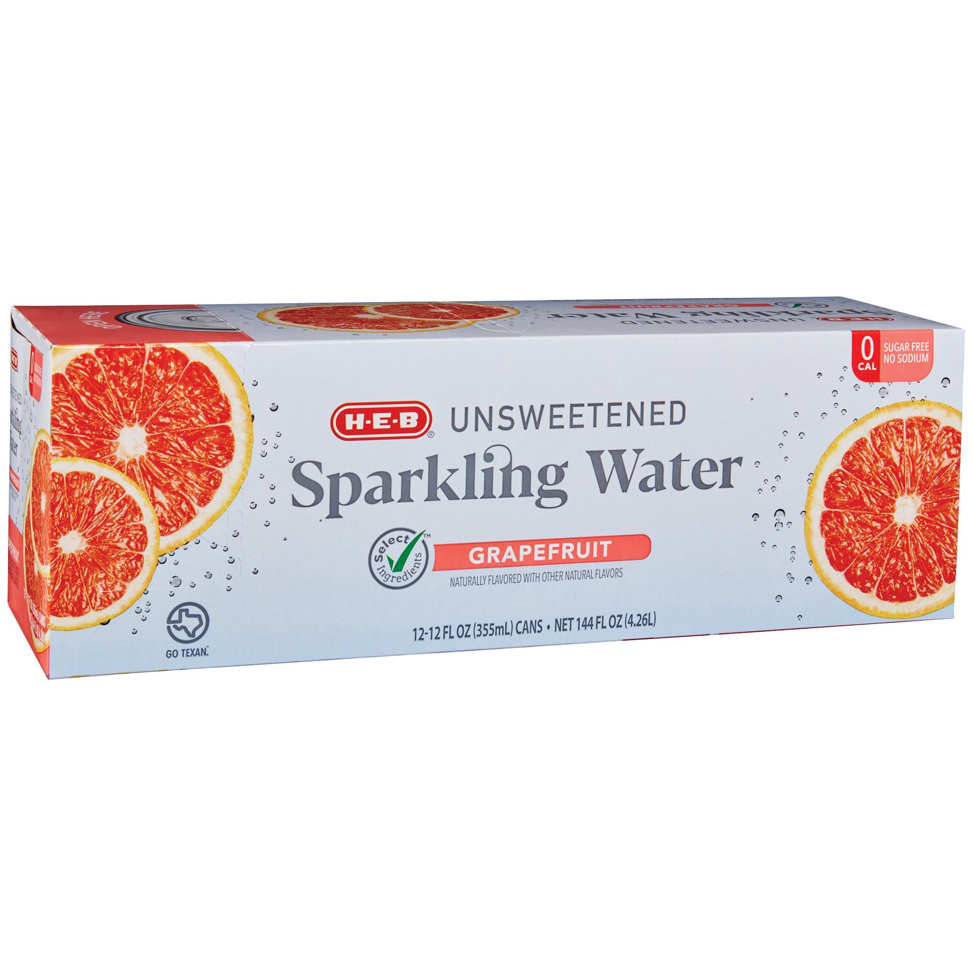 slide 1 of 1, H-E-B Unsweetened Grapefruit Sparkling Water 12 pk Cans, 12 oz