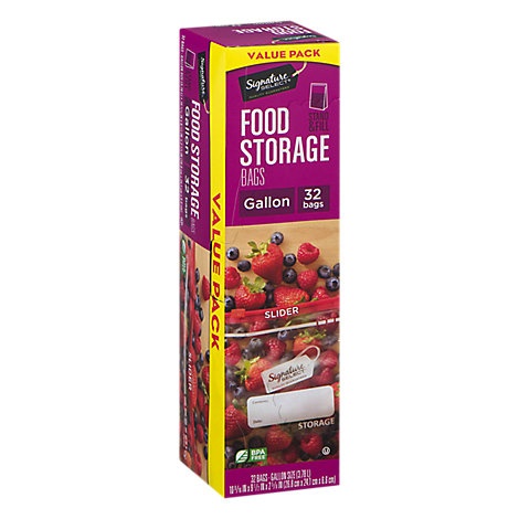 slide 1 of 1, Signature Select Bags Food Storage Gallon Value Pack, 32 ct