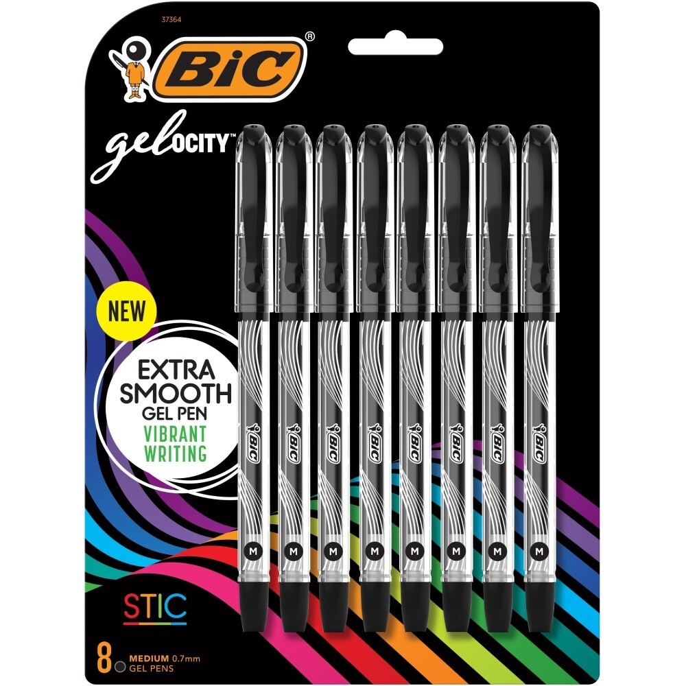 slide 1 of 1, Bic Gelocity Stic Black Gel Pens, 8 ct