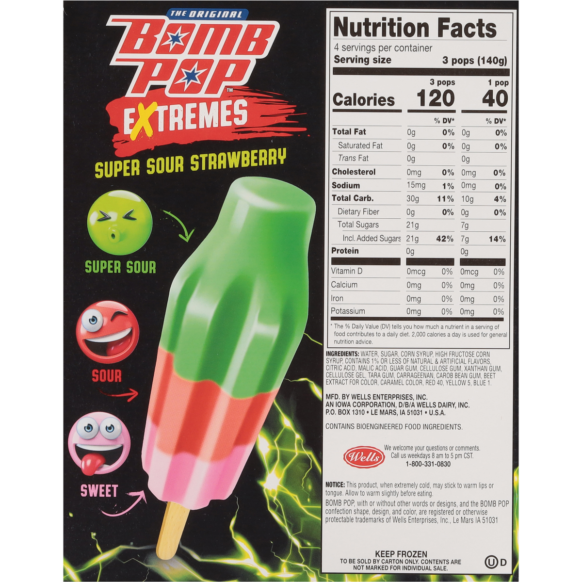 slide 2 of 2, Bomb Pop Extremes Super Sour Strawberry Ice Pops, 12 Pack, 12 ct