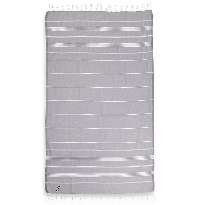 slide 1 of 2, Linum Home Textiles Lucky Monogram Script Letter S" Pestemal Beach Towel - Grey", 1 ct