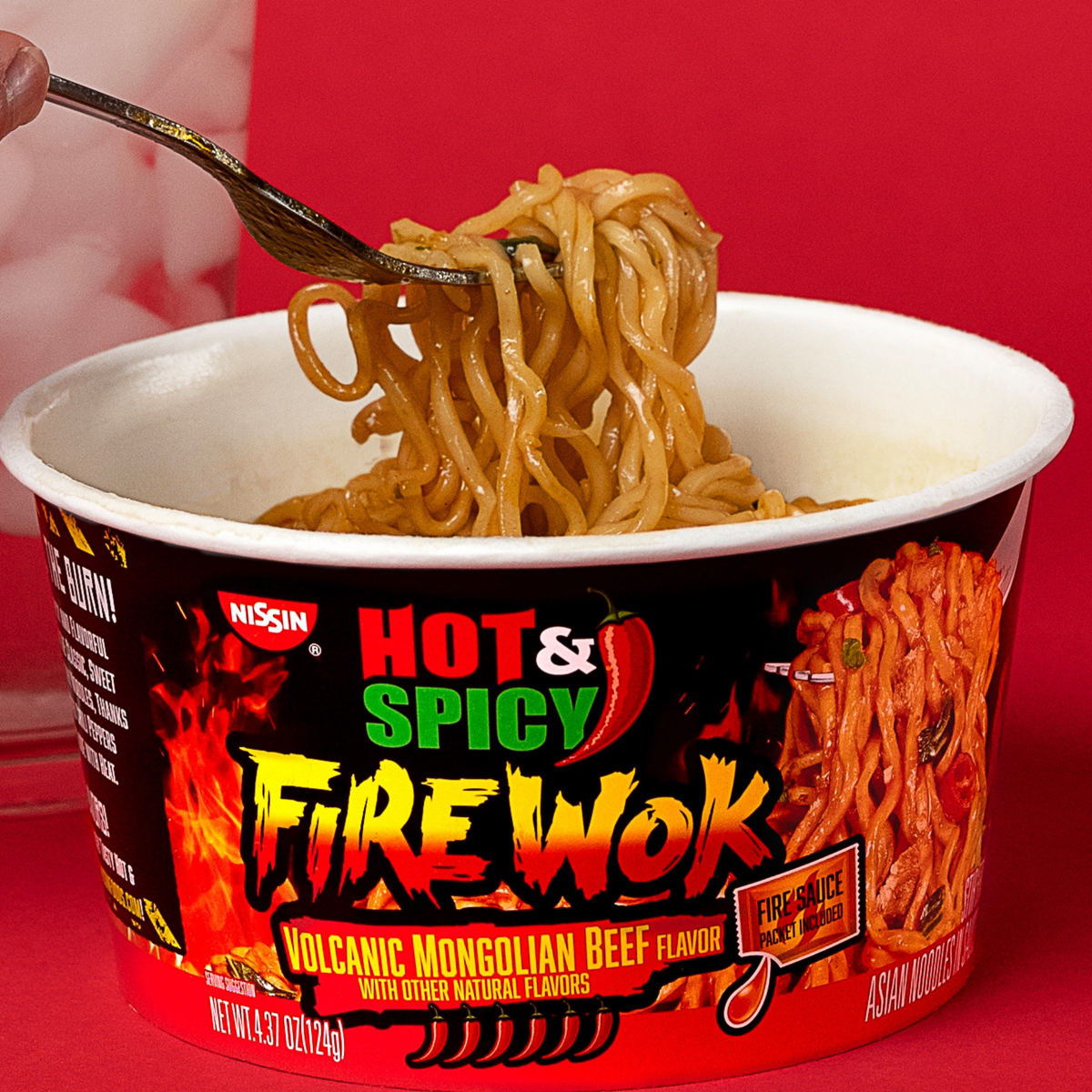 slide 4 of 6, Nissin Hot & Spicy Fire Wok Volcanic Mongolian Beef, 4.37 oz