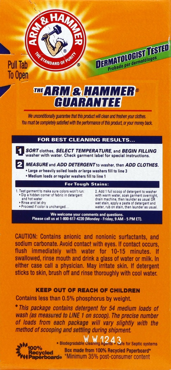 slide 3 of 5, ARM & HAMMER Laundry Detergent, Powder, Free of Perfumes, 3.57 lb