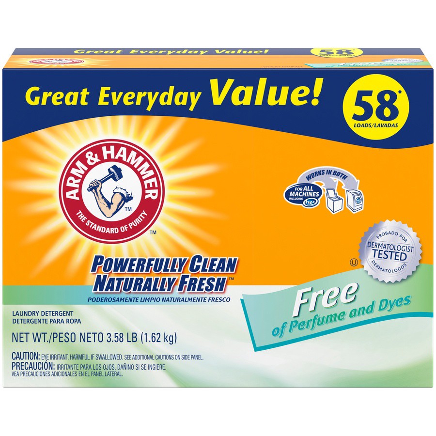 slide 1 of 5, ARM & HAMMER Laundry Detergent, Powder, Free of Perfumes, 3.57 lb