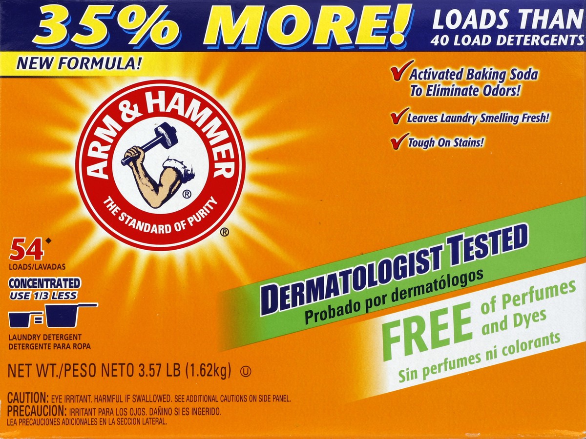slide 4 of 5, ARM & HAMMER Laundry Detergent, Powder, Free of Perfumes, 3.57 lb
