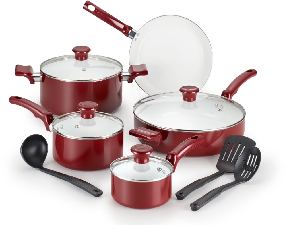 slide 1 of 1, T-fal Ceramic Chef Cookware Set - Red, 12 ct