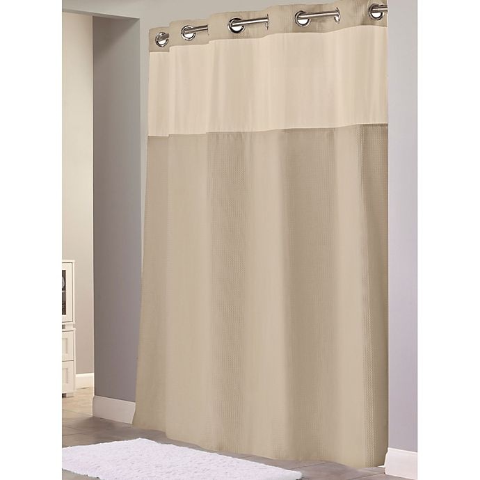 slide 1 of 1, Hookless Waffle Fabric Shower Curtain - Taupe, 71 in x 86 in