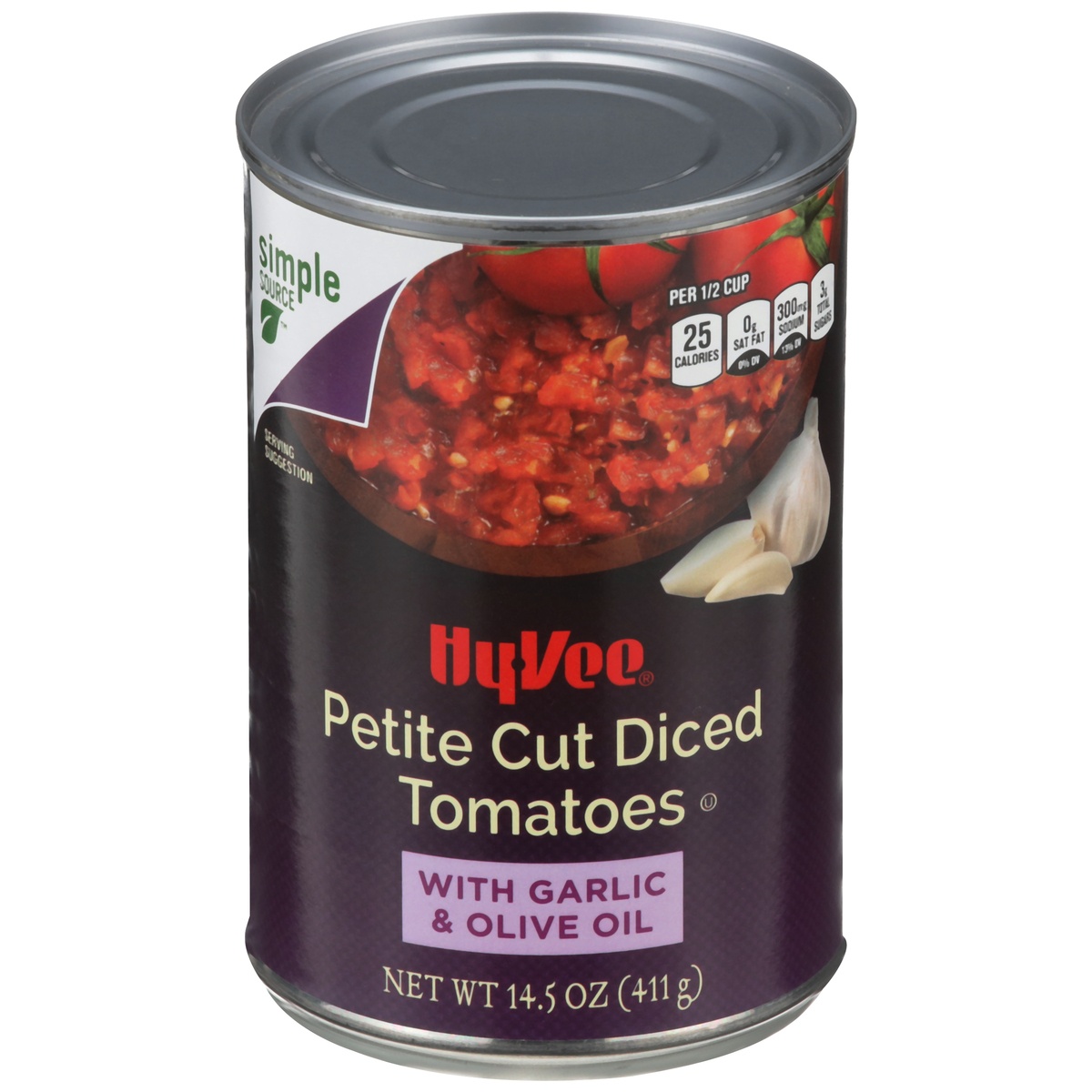 slide 1 of 1, Hy-vee Petite Cut Diced Tomatoes With Garlic & Olive Oil, 14.5 oz