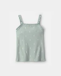Oshkosh Girls Floral Ribbed Ruffle Tank - Green Green 8