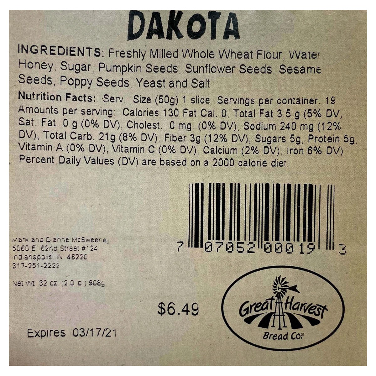 slide 2 of 4, GREAT HARVEST BREAD CO Great Harvest Bread, Dakota, 32 oz, 32 oz