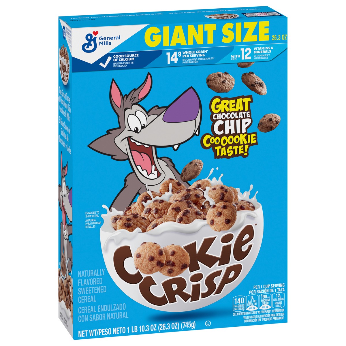 slide 13 of 13, Cookie Crisp Breakfast Cereal, Chocolate Chip Cookie Taste, Made With Whole Grain, Giant Size, 26.3 oz, 26.3 oz