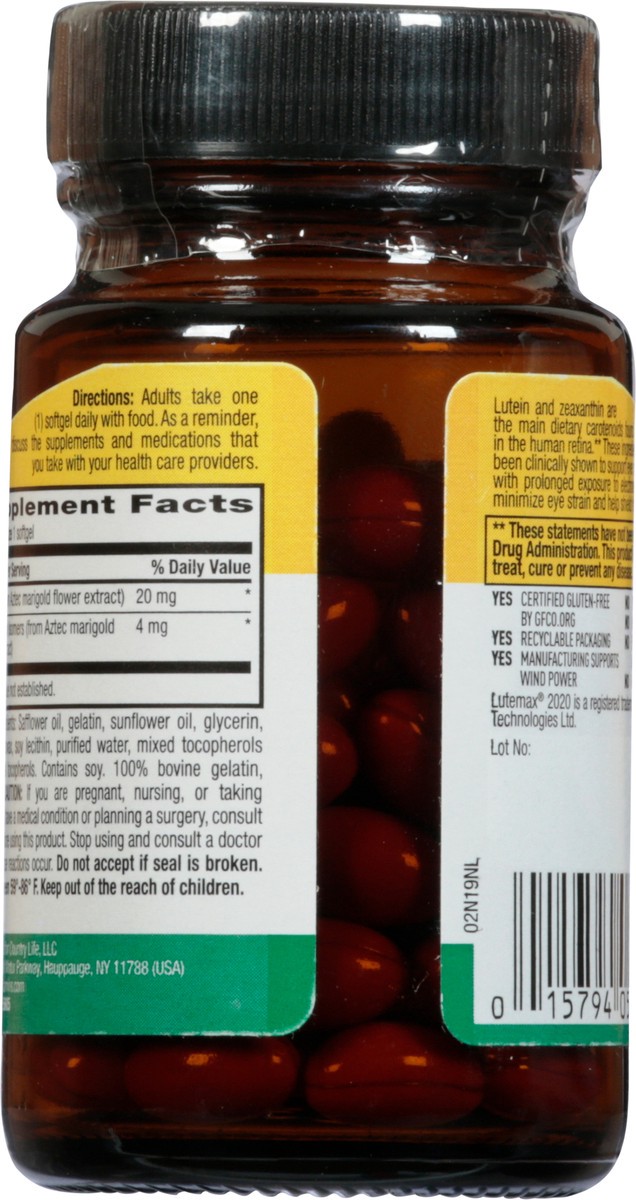 slide 5 of 9, Country Life Lutein 20mg, 60 ct