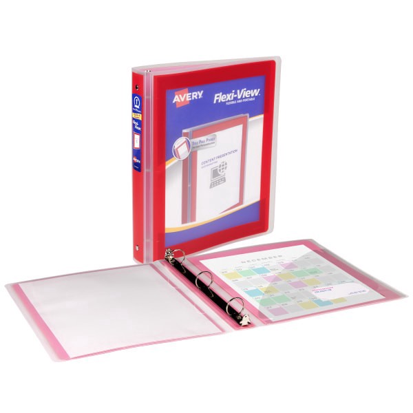 slide 8 of 9, Avery Flexi-View 3 Ring Binder, 1"" Round Rings, Red, 1 Binder, 1 ct