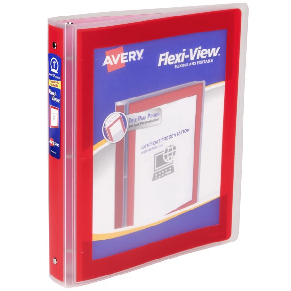 slide 1 of 9, Avery Flexi-View 3 Ring Binder, 1"" Round Rings, Red, 1 Binder, 1 ct