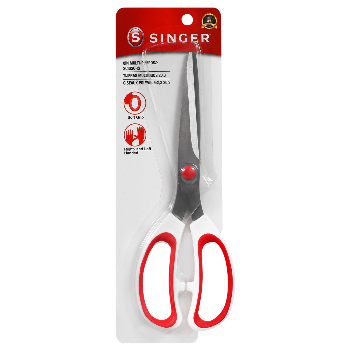 slide 1 of 2, Singer 8" All Purpose Scissors with Red & White Comfort Grip, 1 ct