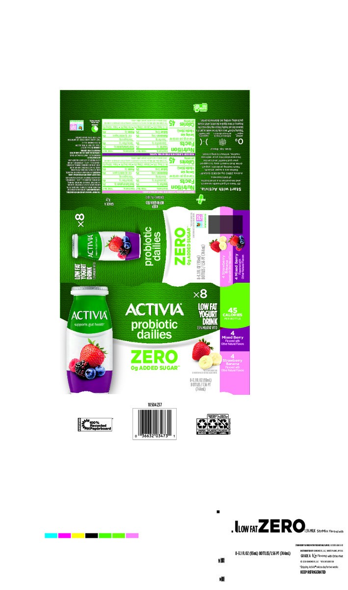 slide 3 of 14, Activia Zero 0g Added Sugar* Strawberry Banana and Mixed Berry Probiotic Dailies, Lowfat Probiotic Yogurt Drinks, Zero 0g Added Sugar, 3.1 FL OZ, 8 Ct, 3.10 fl oz