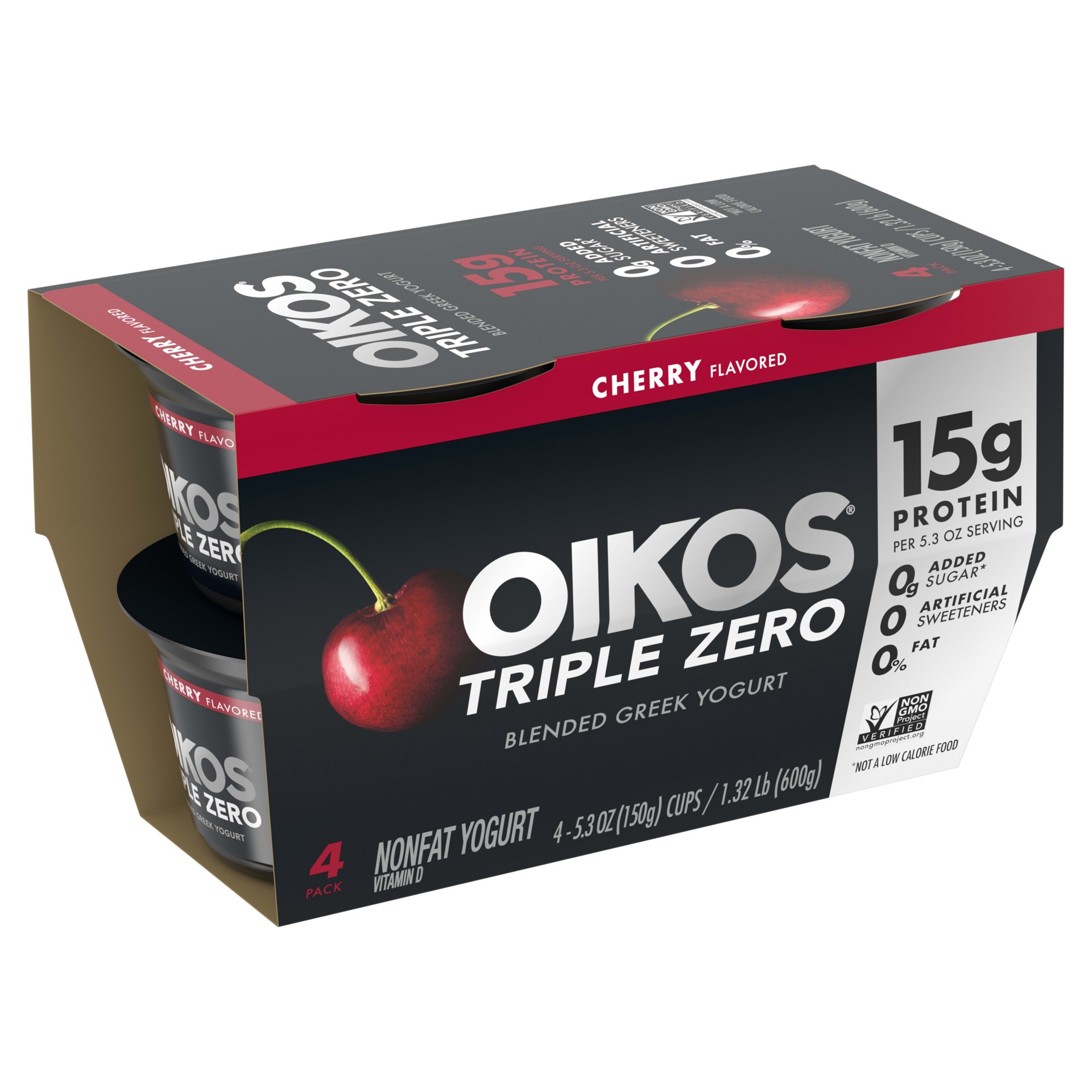 slide 2 of 5, Oikos Triple Zero Cherry Greek Yogurt - 4ct/5.3oz Cups, 