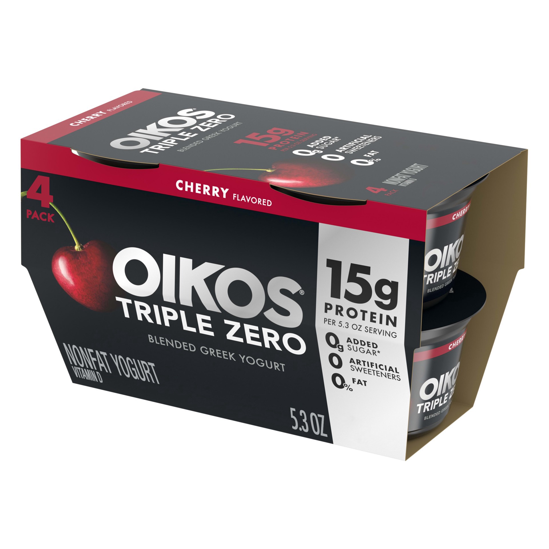 slide 1 of 5, Oikos Triple Zero Cherry Greek Yogurt - 4ct/5.3oz Cups, 