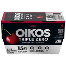 Oikos Cherry 15g Protein, 0g Added Sugar, Nonfat Greek Yogurt Pack, 4 Ct, 5.3 OZ Cups