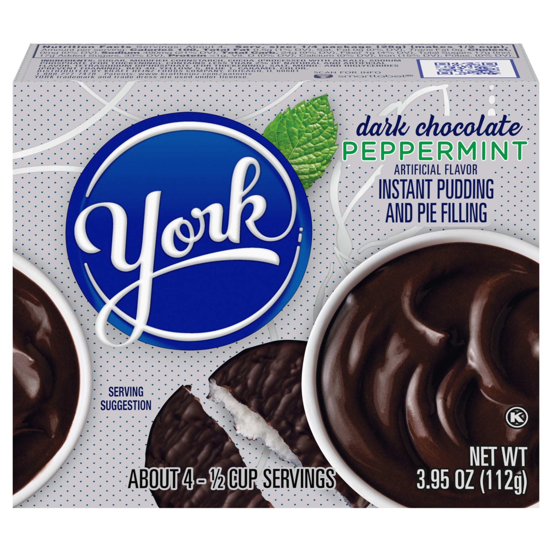 slide 1 of 9, York Chocolate Dark Chocolate Peppermint Instant Pudding, 3.56 oz