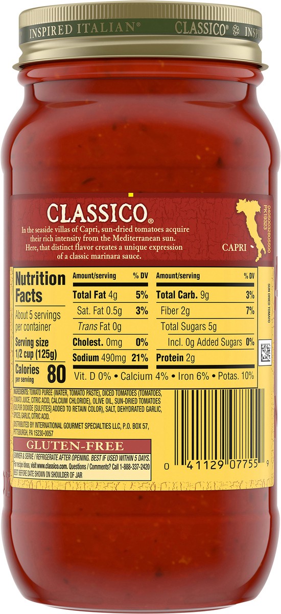 slide 13 of 13, Classico Sun-Dried Tomato Pasta Sauce 24 oz. Jar, 24 oz